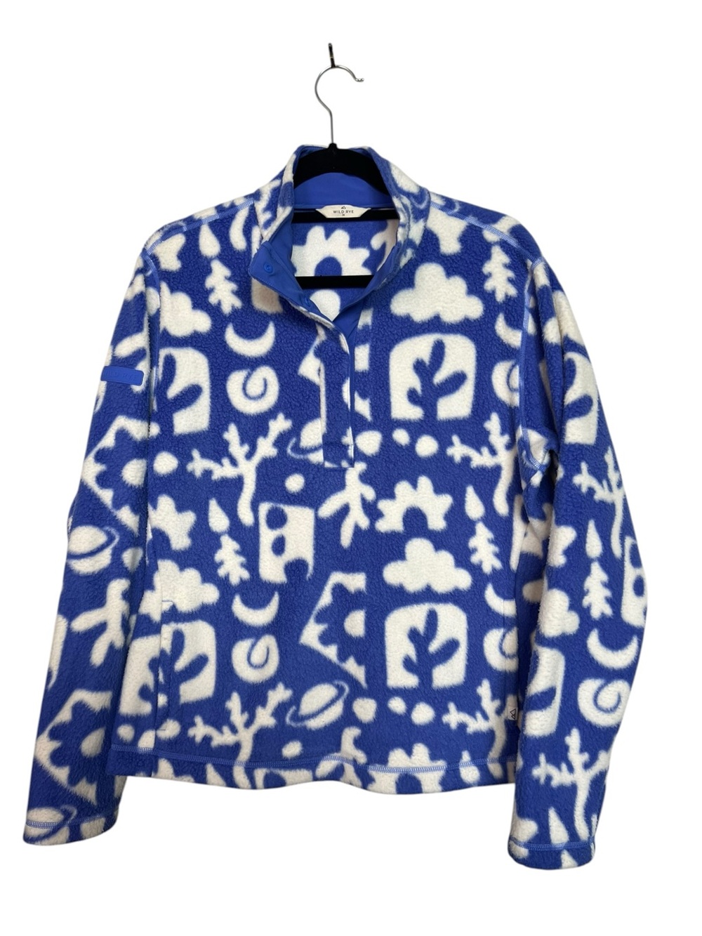 Wild Rye Women’s Medium High Pile 1/4 Snap Pullover Fleece: Danner: Blue/White